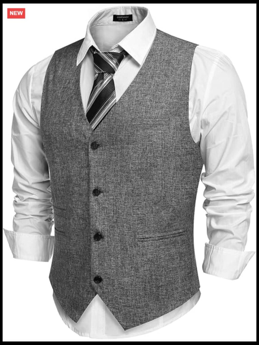 Slim Fit Lightweight Suit Vest with Herringbone Pattern